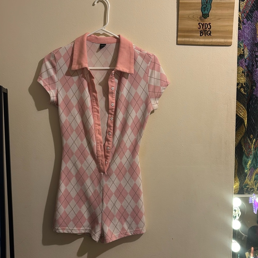 pink plaid romper / pink pajama onesie